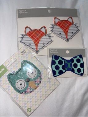 Assorted Kids Appliqué Pack - Fox, Owl & Bow -  Iron On Patches